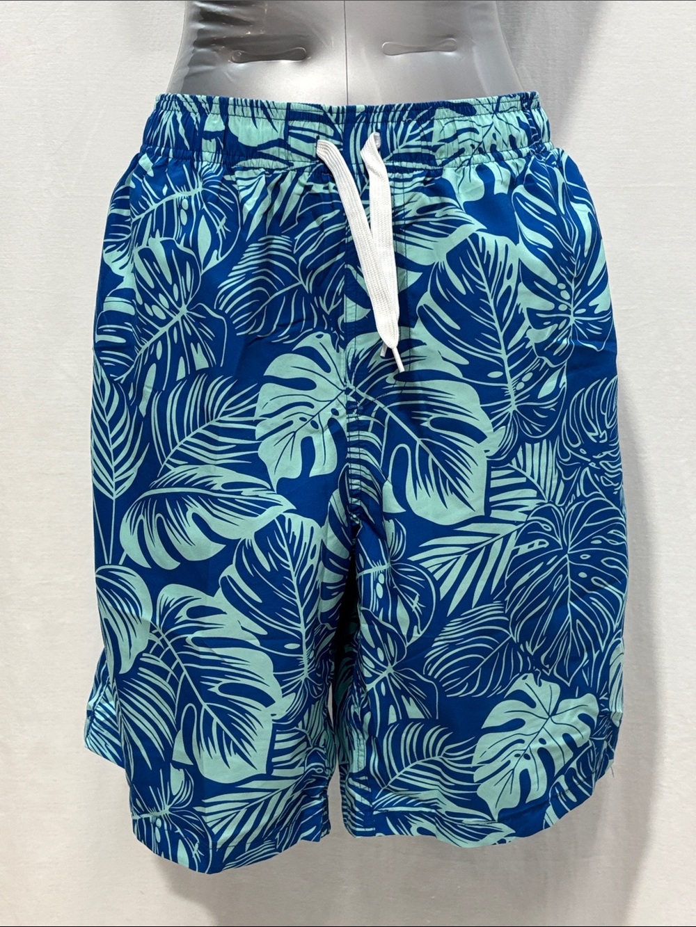 Men's Blue Tropical Leaf Swim Trunks w/Drawstring Waist Board Short 191 travel